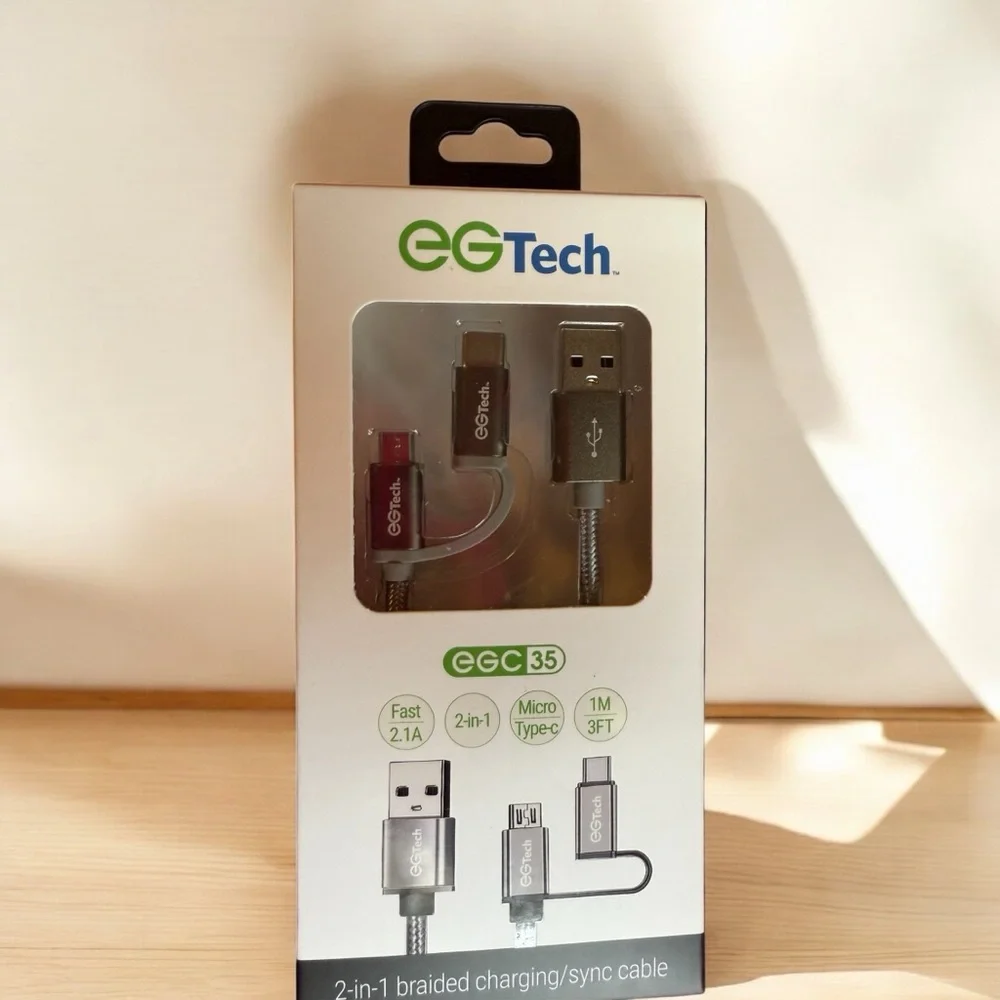2-in-1 Braided Charging/Sync Cable - Silver and Red